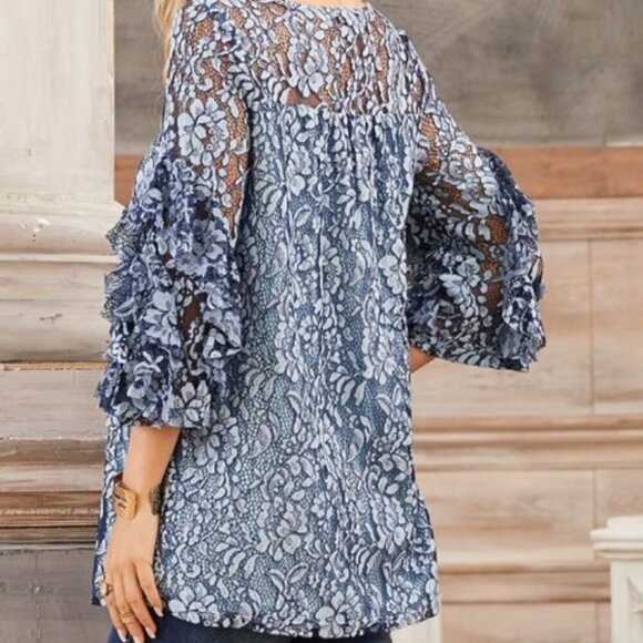 Suzanne Betro Lace Ruffled Sleeve Top - Picture 2 of 8
